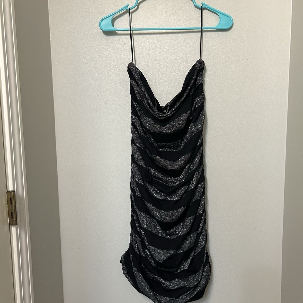 Express Women's Large  Black & Silver Tube Top Mini Dress New With Tags Body Con